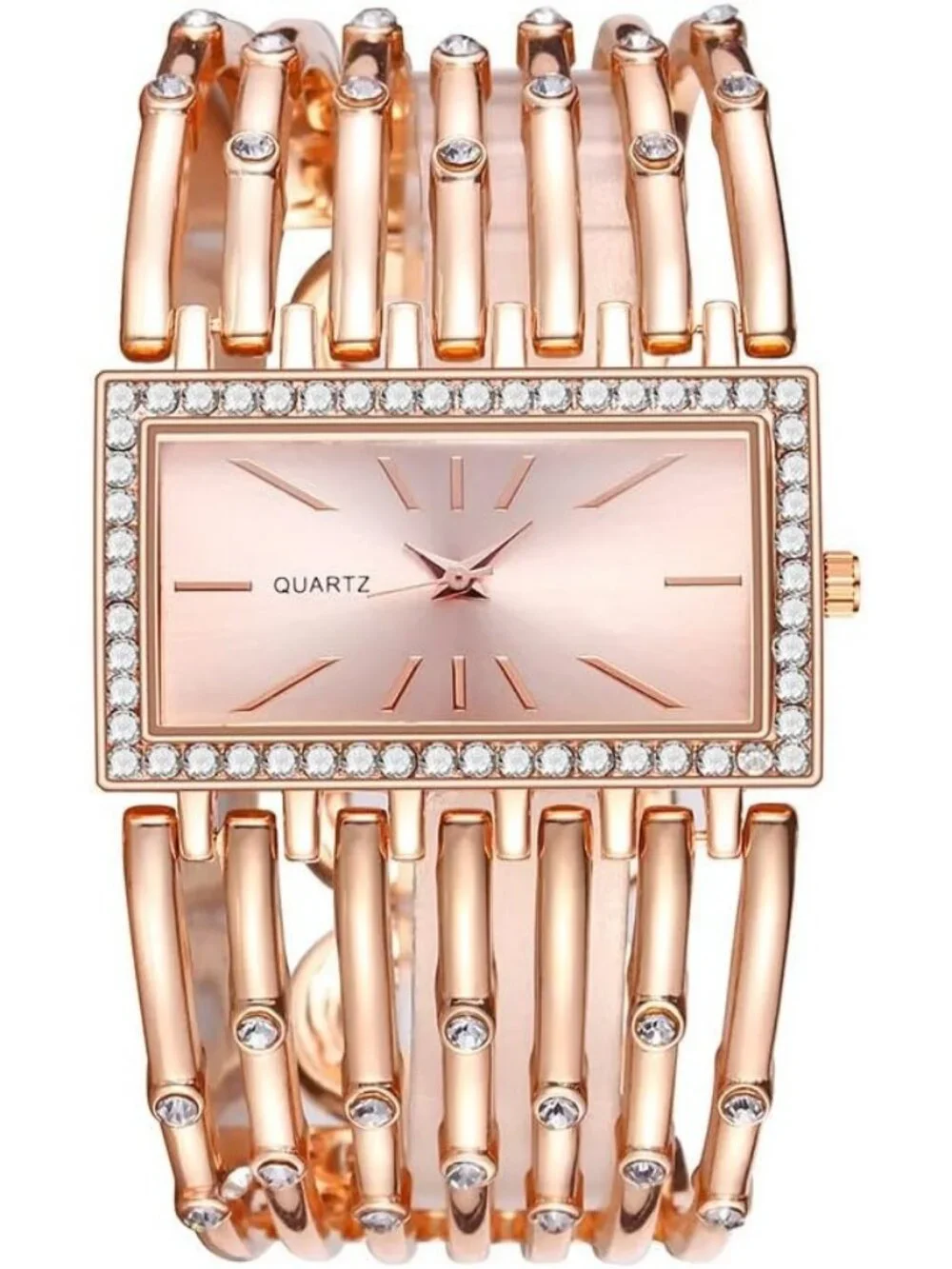 Women's Rose Gold Luxury Rectangular Case Analog Quartz Fashion Wrist Watch